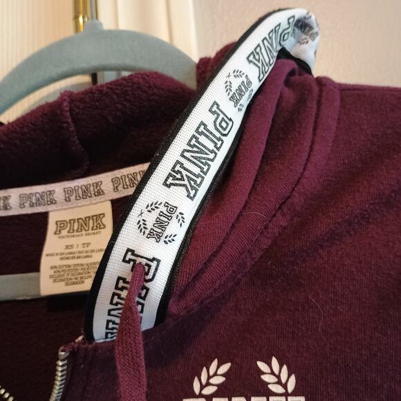 PINK Victoria's Secret Full Zip Hoodie XS Maroon White Black Stripe Mesh 2016 - Picture 4 of 12